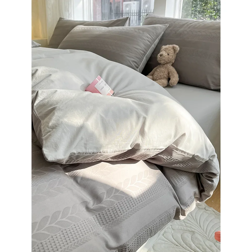 Bed four-piece set cotton pure cotton 2024 new simple light luxury thickened bed sheet quilt cover single bedding three-pieceset