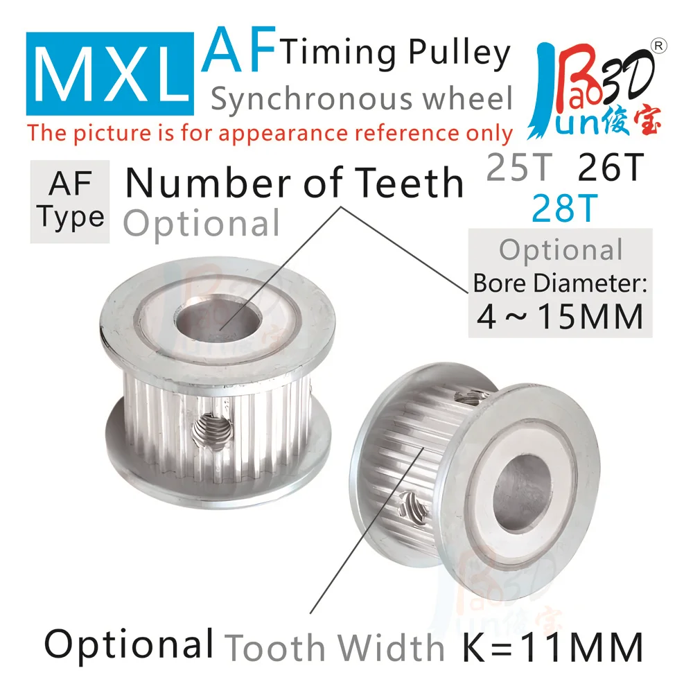 

AF Type Trapezoidal Teeth MXL 25T 26T 28T Timing pulley Bore 3 To 15MM Width 7 11MM Synchronous wheel 3D printer parts MXL Belt