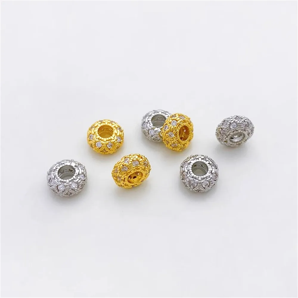 

18K Gold-plated Micro-inlaid Zircon Wheel Beads Separated By Flat Beads Handmade Diy Bracelet Necklace Accessories Materials.