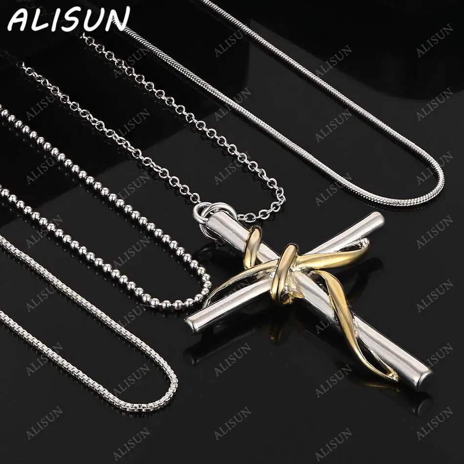 

ALISUN 40-75cm 925 Sterling Silver Cross Pendant Necklace For Women Men Charm Trend Birthday Gifts Fashion Party