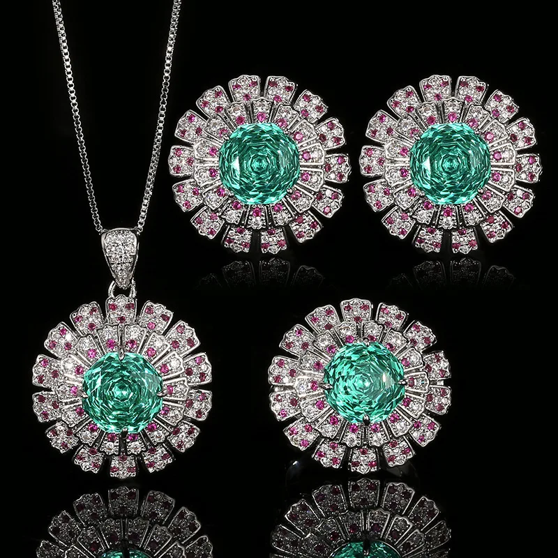 

Самый продаваемый ювелирный набор с медной основой, позолоченный, цвета пара-зеленый, премиум-класса, полностью инкрустированный бриллиантами, основной камень 14-10 мм.