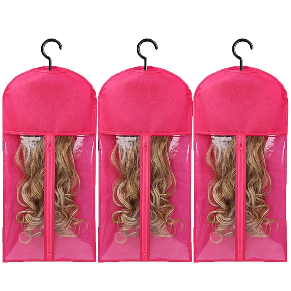 6/3/2/1PCS Rose rot Perücke verpackung beutel Vlies Staub Proof Perücken Träger Taschen lange haar verlängerung lagerung tasche Mit Kunststoff Aufhänger