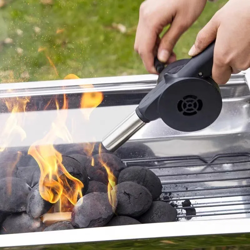 Hand Cranked Air Blower Portable BBQ Grill Fan Stainless Steel Rust Proof Fire Bellows Tool for Outdoor Cooking Camping Picnic