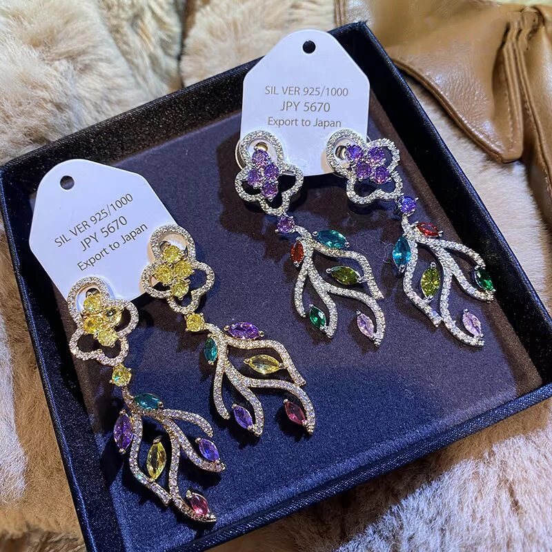 

Elegant petal leaf earrings colorful floral features sweet vibe women gorgeous long party eardrop