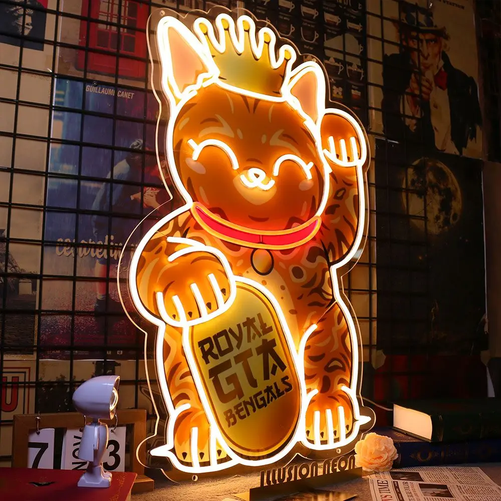 Tanda Neon Anime kucing keberuntungan untuk bisnis Bar kafe restoran toko kantor dekorasi dinding lampu Neon kustom hadiah perusahaan yang dipersonalisasi