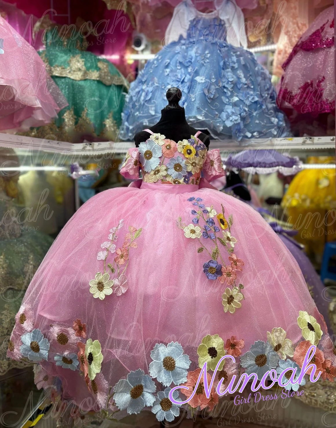 Pink Flower Girl Dresses for Wedding with Floral Lace Appliques Kids Girls Birthday Party Communion Party Gowns Customized