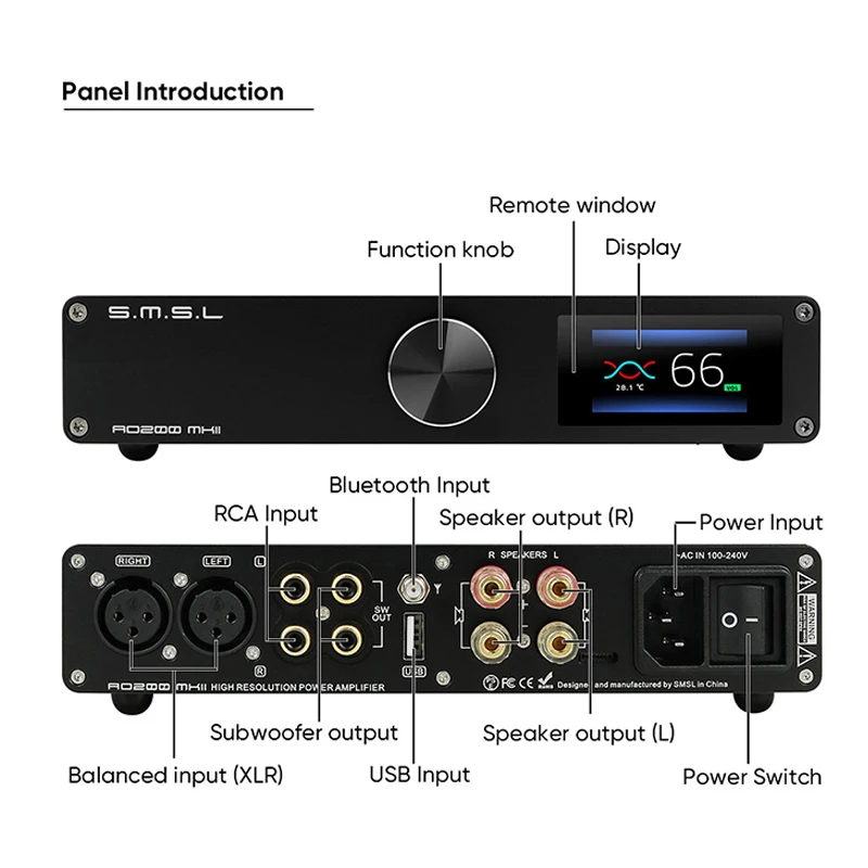 SMSL AO200 MKII HIFI amplificador Digital MA5332MS Chip amplificador estéreo de alta potencia XLR/RCA/USB/Bluetooth 5,0 entrada equilibrada sonido SDB