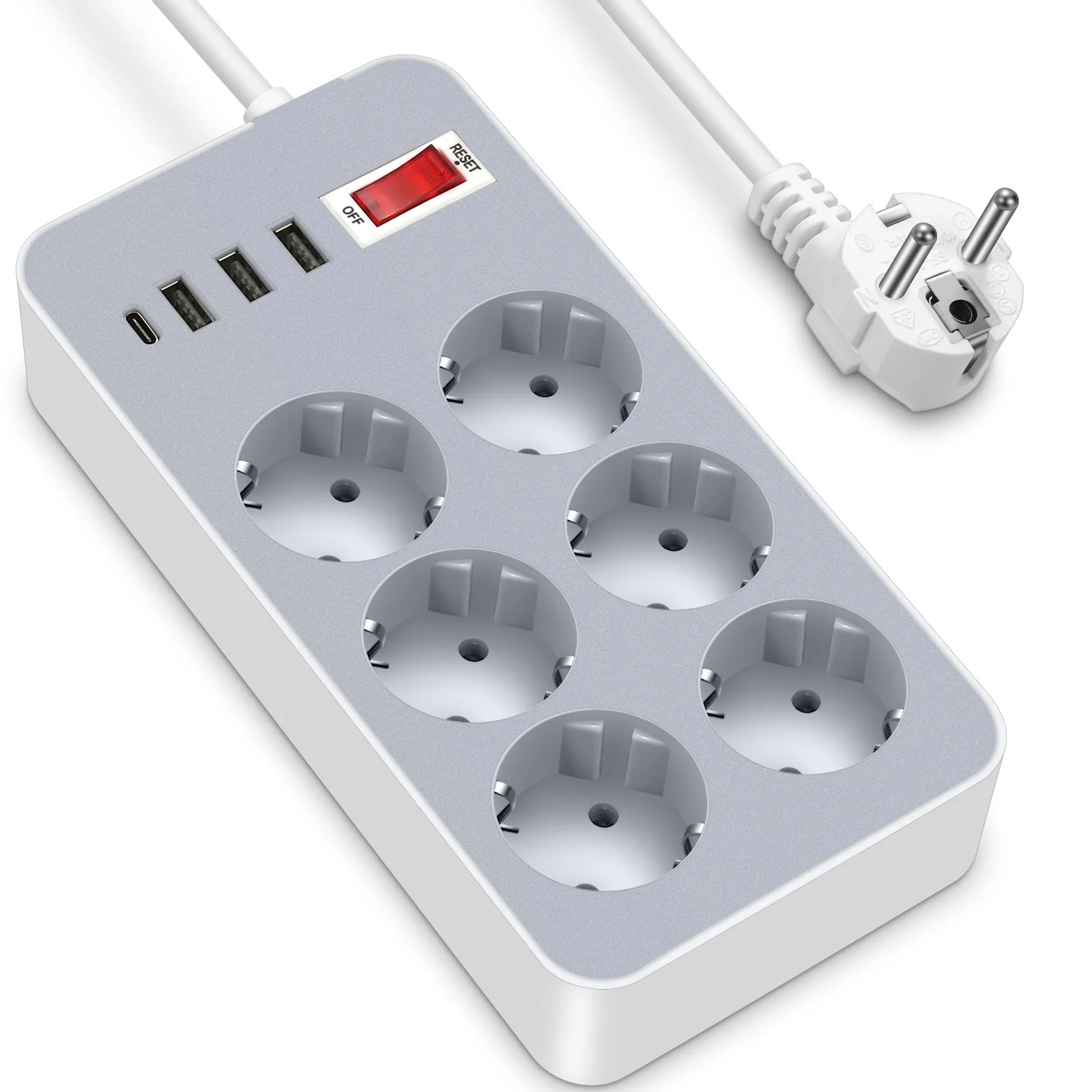 10-in-1 EU Power Strip | 6AC+3USB-A+1USB-C 30W Fast Charge | Surge Prot./Child Safety | Travel & Home Use | CE/RoHS