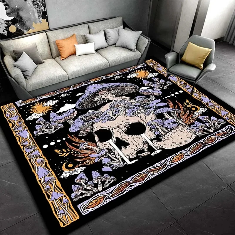 Skull Mushroom Pattern Carpet for Bedroom Living Room Terrifying Purple Rug Wizard School Rug Home Decor Floor Mat HP Gift