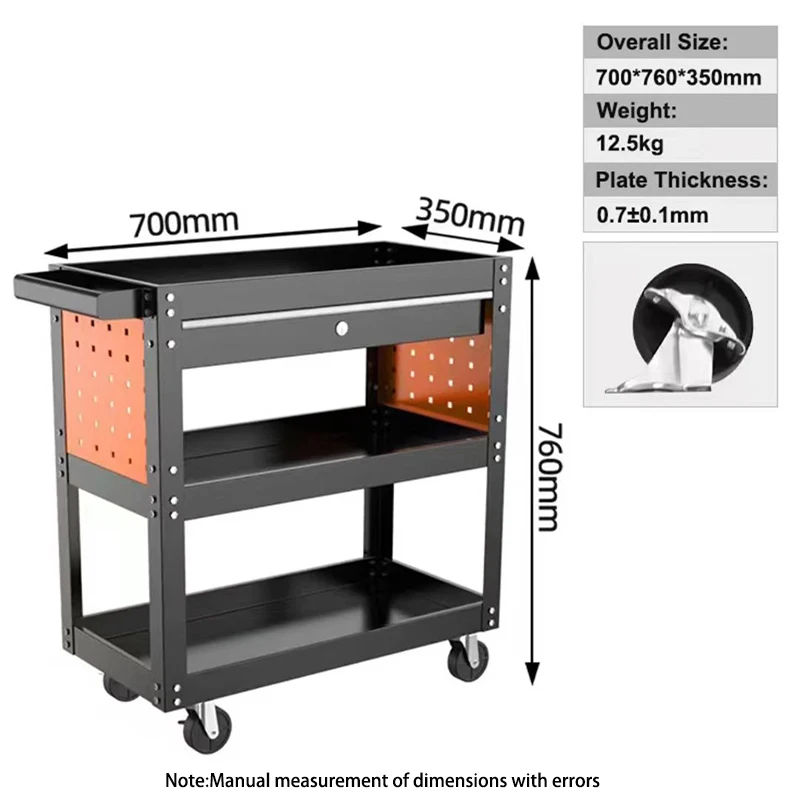 Auto Repair Mechanical Tool Cart Workshop Cart Three-Layer Storage Cabinet Hardware Mobile Rolling Tool Trolley With Drawer