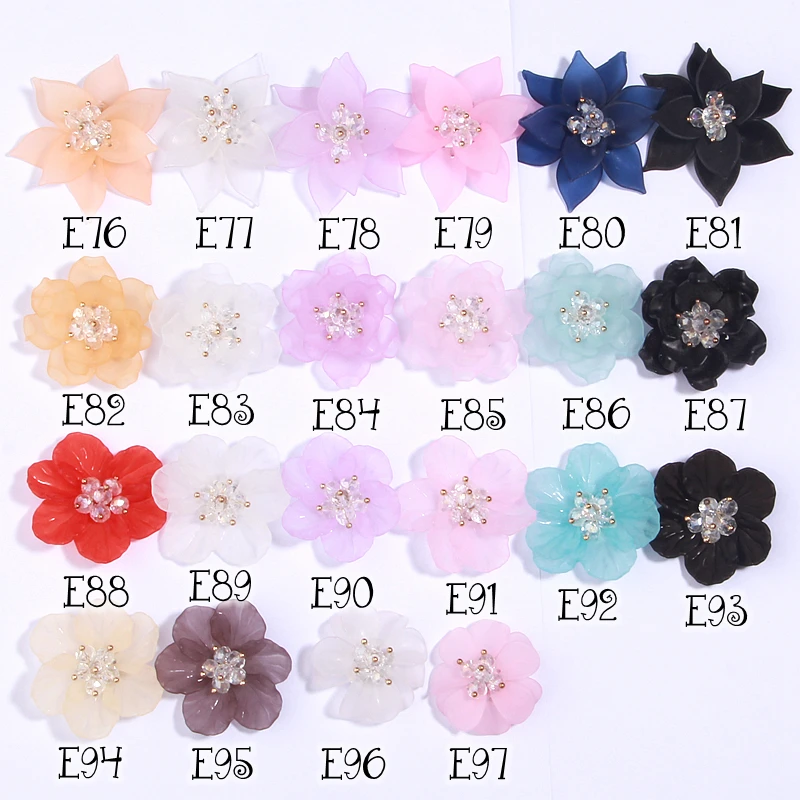 5Pcs 3 to 5cm Acrylic Rose Pearl Crystal Petal Flower Floral Sewing Rhinestone Patches Patch for Dress Bags Shoes Brooch Bead