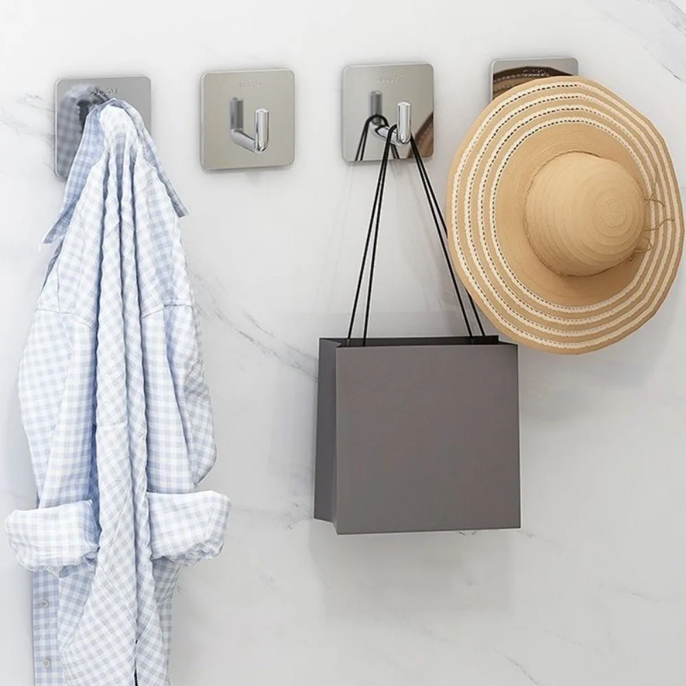 

20PCS Strong Adhesive Stainless Steel Hook Thickened Rustproof Non Perforated Hook Space Saving Square Seamless Metal Hook