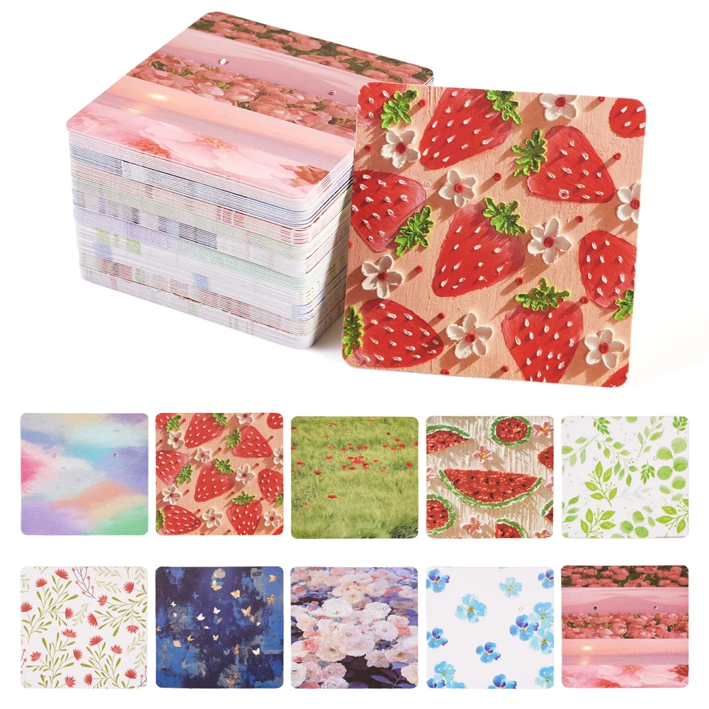 59x59mm Imitation Oil Painting Print Pattern Square Earring Display Paper Cards Bright Color DIY Jewelry Display Storage