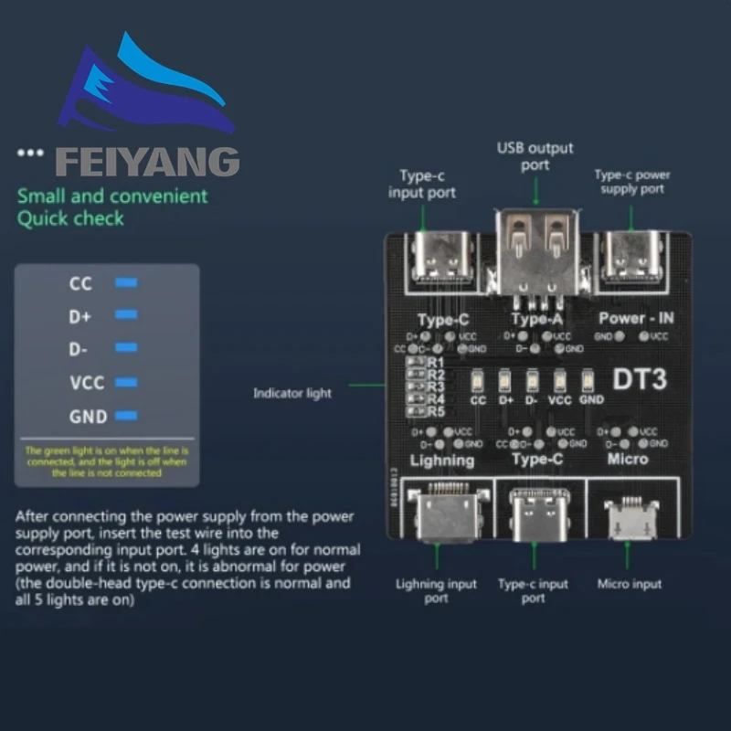 DT3 Data Cable Detection Board Type-C Micro USB C Cable Tester Short Circuit On Off Switching Diagnose Tool for iOS Android