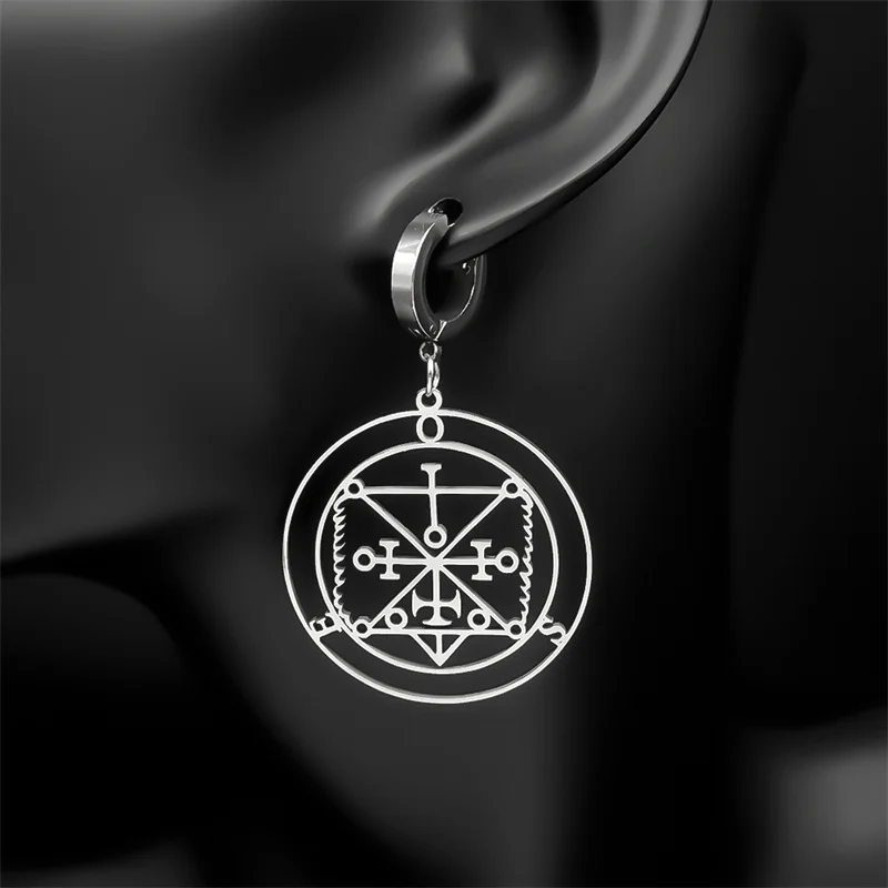 Sigeal Sigil De Lucifer Stainless Steel Satan Hoop Earrings Women OSE Lazer Key Baphomet Stamp Dangle Earrings Jewelry Gift