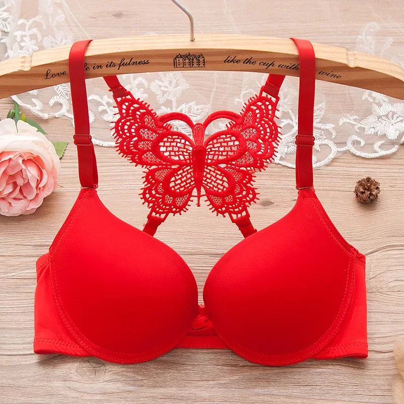 Hikigawa Underwear Women Bra Front Buckle Y-Shape Back Sexy  Bracier De Mujer Push Up Back Lace Bra With Underwire A B Cup