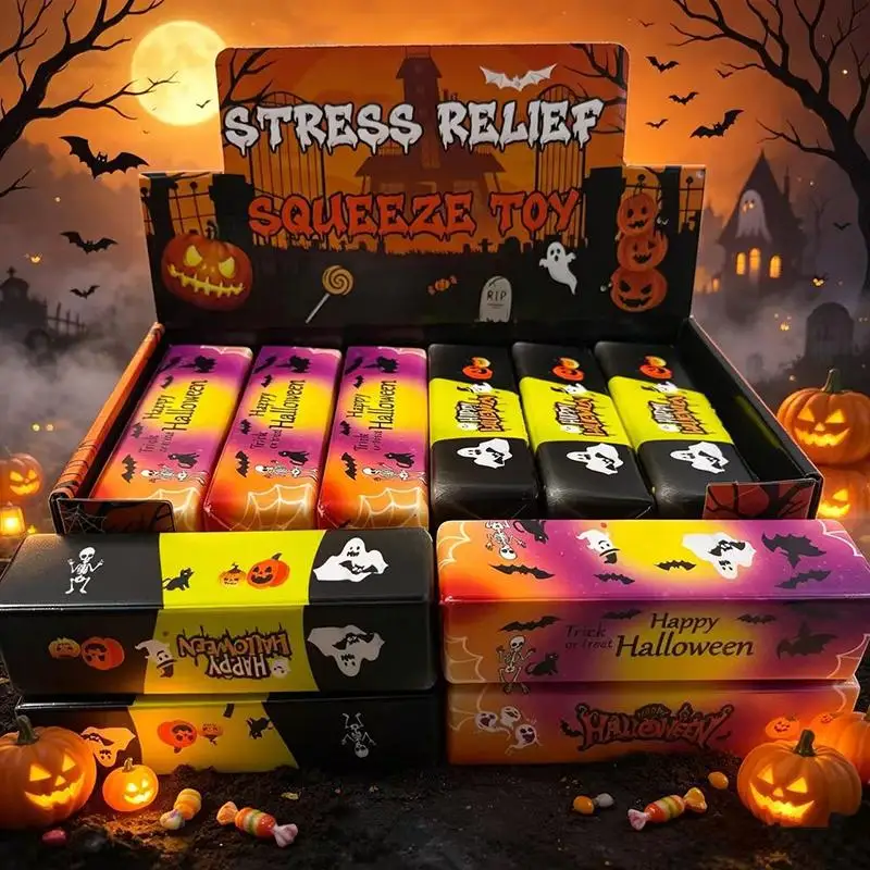 Halloween Stress Relief Squeeze Fidget Toys Cute Pumpkin Ghost Pattern Soft Elastic Toy for Classroom Rewards Halloween Parties