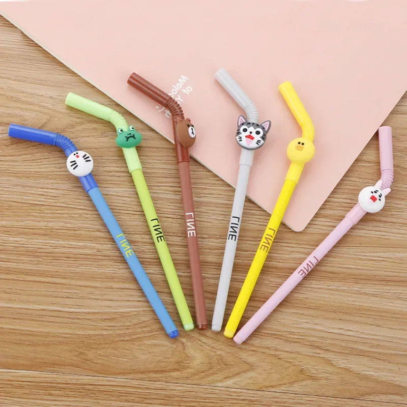 50PCS Creative Animal Straw Gel Cute Cartoon Student Stationery Office Water-based Pen Factory Outlet Gel Pens B