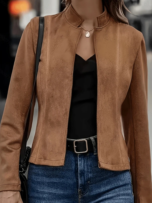 Spring and Autumn New Commuter Style Solid Color Short Stand-Collar Jacket Cardigan Without Pockets