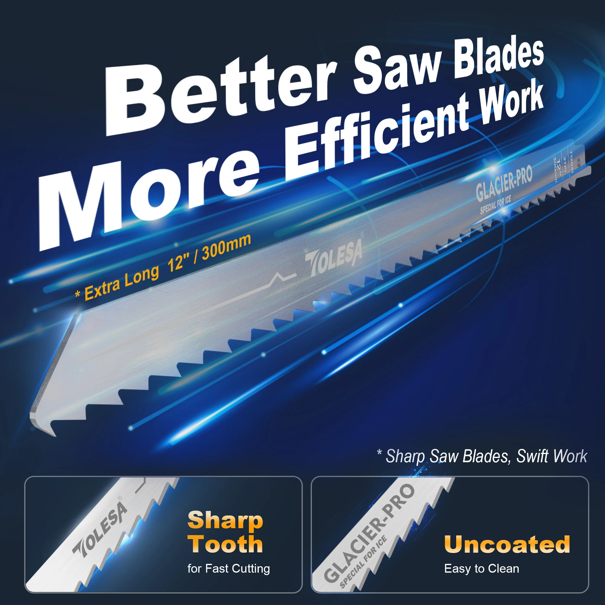 TOLESA 12 polegadas 5pcs Frozen Meat Bone Food Reciprocating Saw Blades 3 TPI Aço Inoxidável Reciprocating Saw Blades Alta Resistência