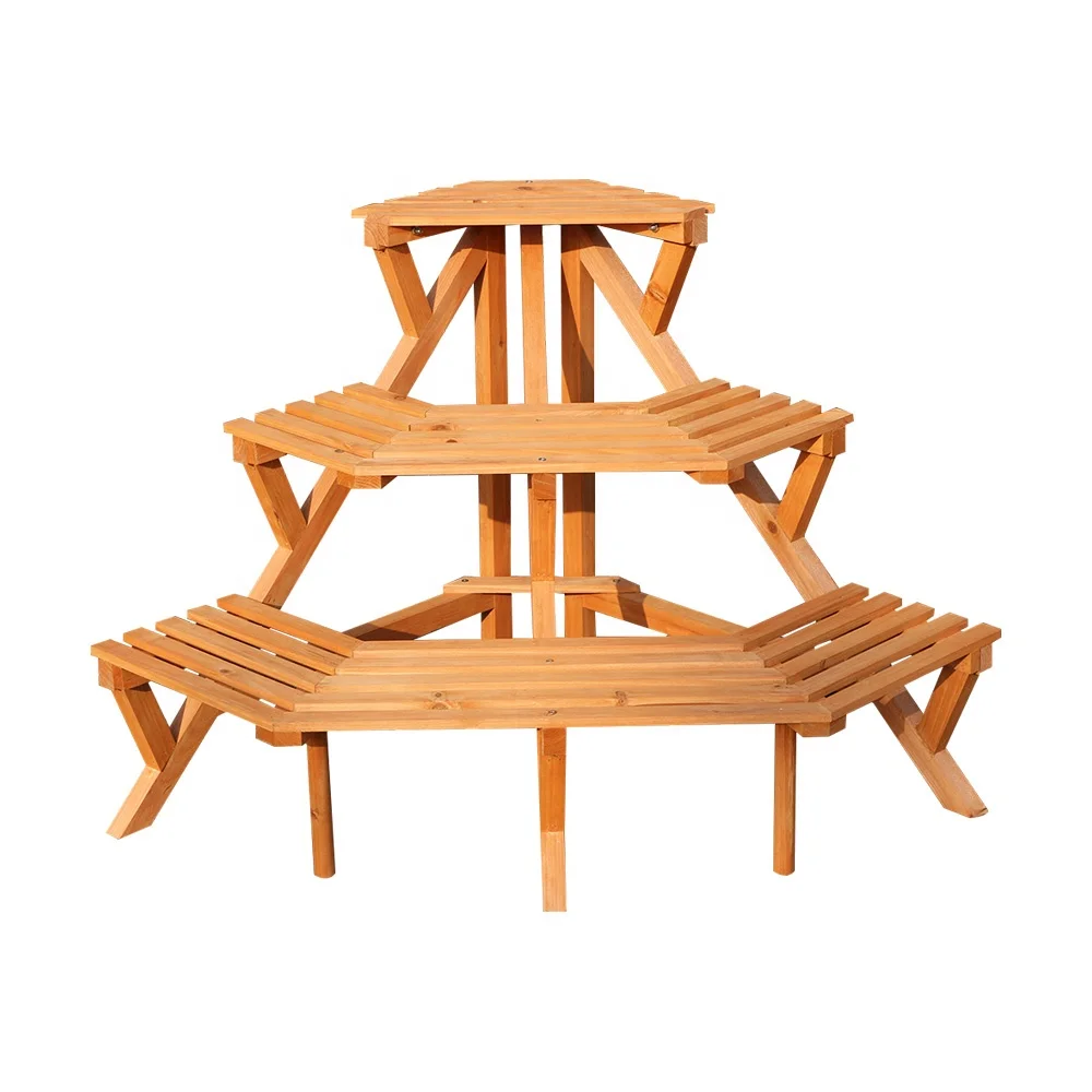 Eco Friendly Tall Plant Holder Stand Garden Wood 3 Tier Plant Stand