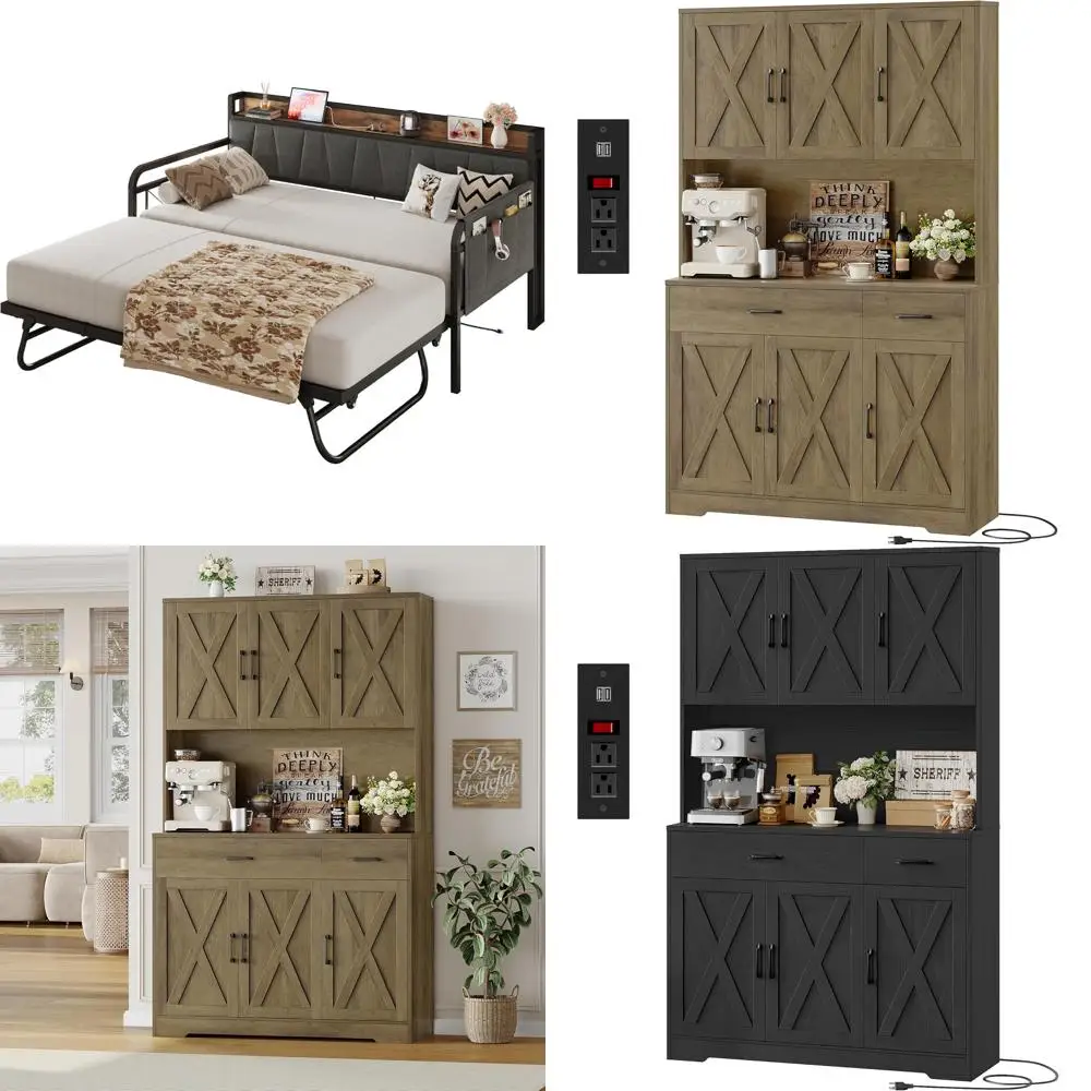 سرير نهاري مزدوج الحجم مع مساحة تخزين ودوران، وإطار سرير مع قاعدة شحن ودعم قوي #1