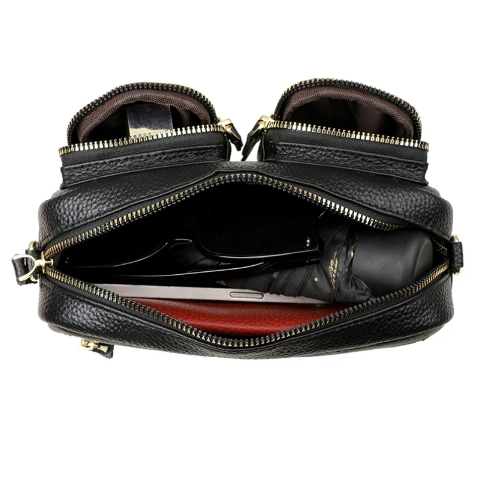 Genuine Leather Two Front Pockets Shoulder Bag High Quality Solid Color Crossbody Bags for Women Luxury Cow Leather Female Purse