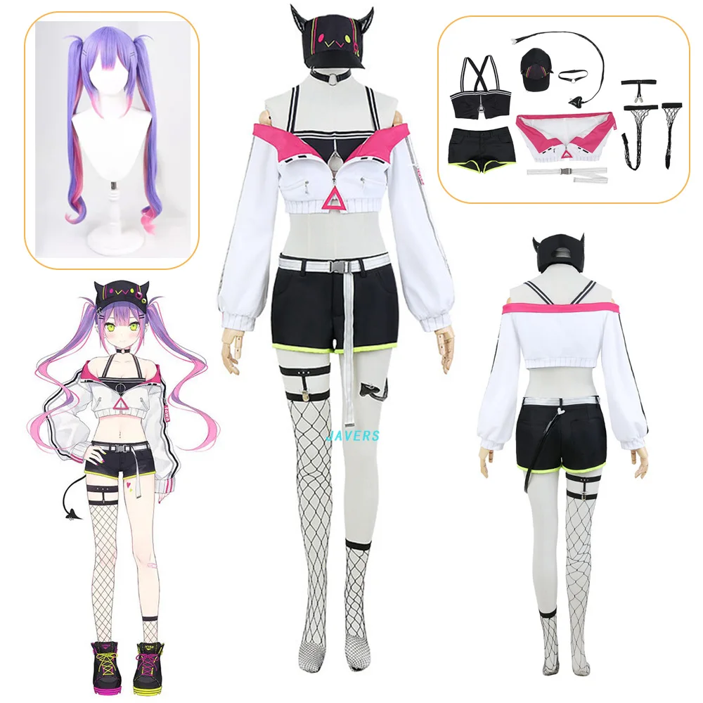 

Anime VTuber Virtual YouTuber Hololive Tokoyami Towa Cosplay Costume Wig Strapless Tops Uniform Woman Kawaii Carnival Party Suit