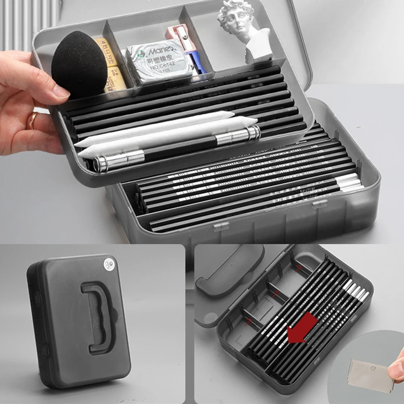 Portable Double-Layer Sketch Pen Box Thickened Art Student Special Pencil Storage Box Transparent Plastic Stationery Box