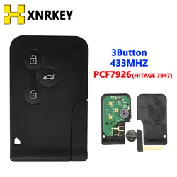 XNRKEY 3 Button Remote Car Key for Renault II Grand Scenic Megane 2003-2008 433Mhz ID46 PCF7947 Chip Smart Card