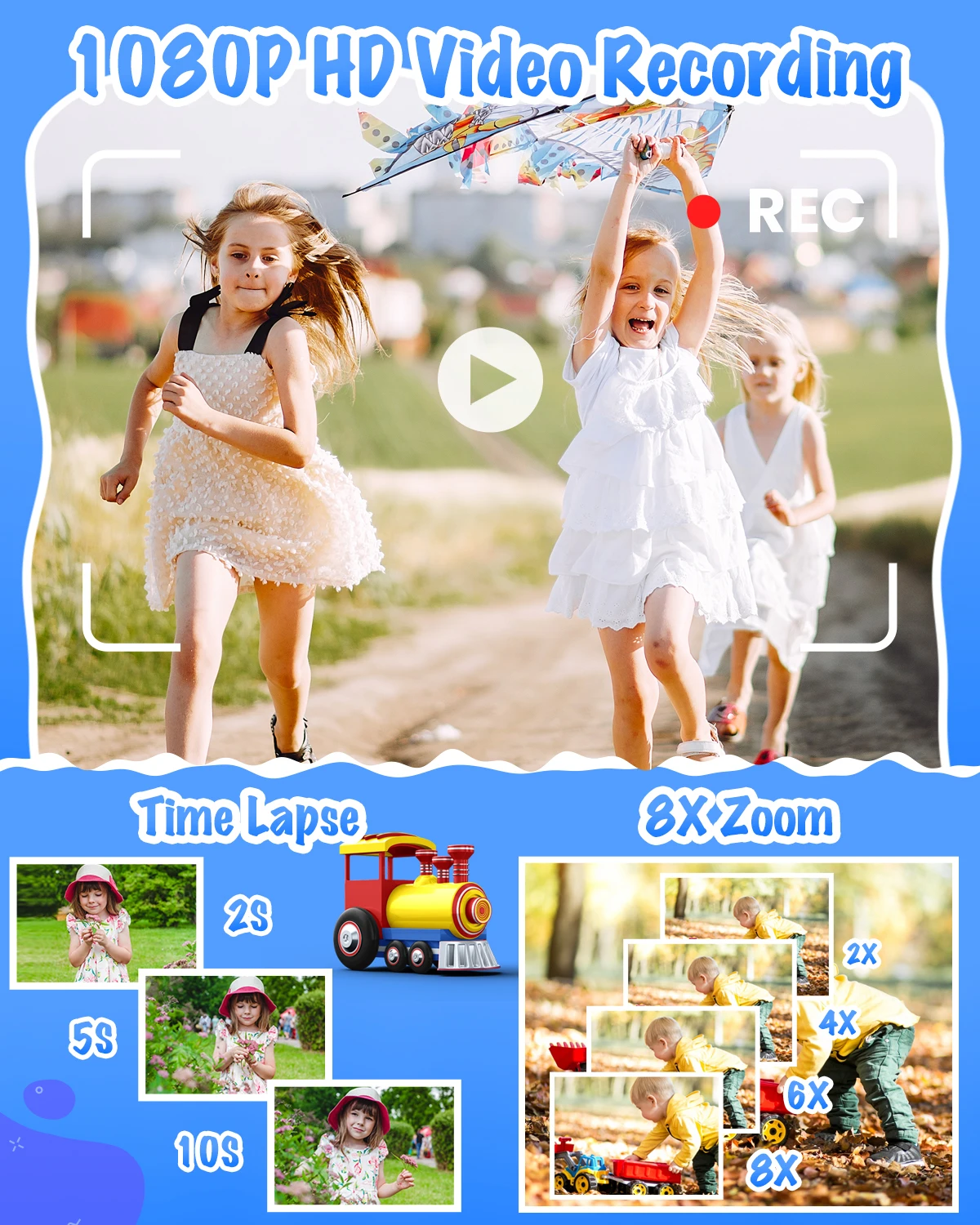 Gofunly 2,0-Zoll-Kinderkamera, 1080P HD-Digitalkamera, tragbare Videokamera mit 32 GB Speicherkarte und Stativ