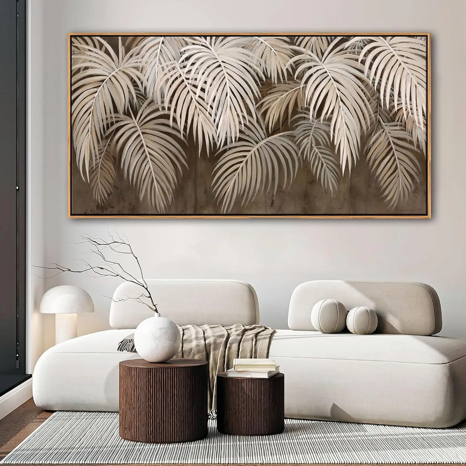 29x58 Inch Framed Neutral Brown Textured Boho Canvas Wall Art Modern Minimalist Large Paintings For Living Room Bedroom Indoor Gallery Home Wall Decor