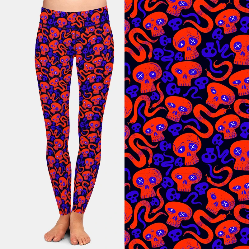 LETSFIND New High Waist Sexy Women Pants High Quaility 3D Skulls and Snakes Pattern Print Fitness Slim Girls Stretch Leggings