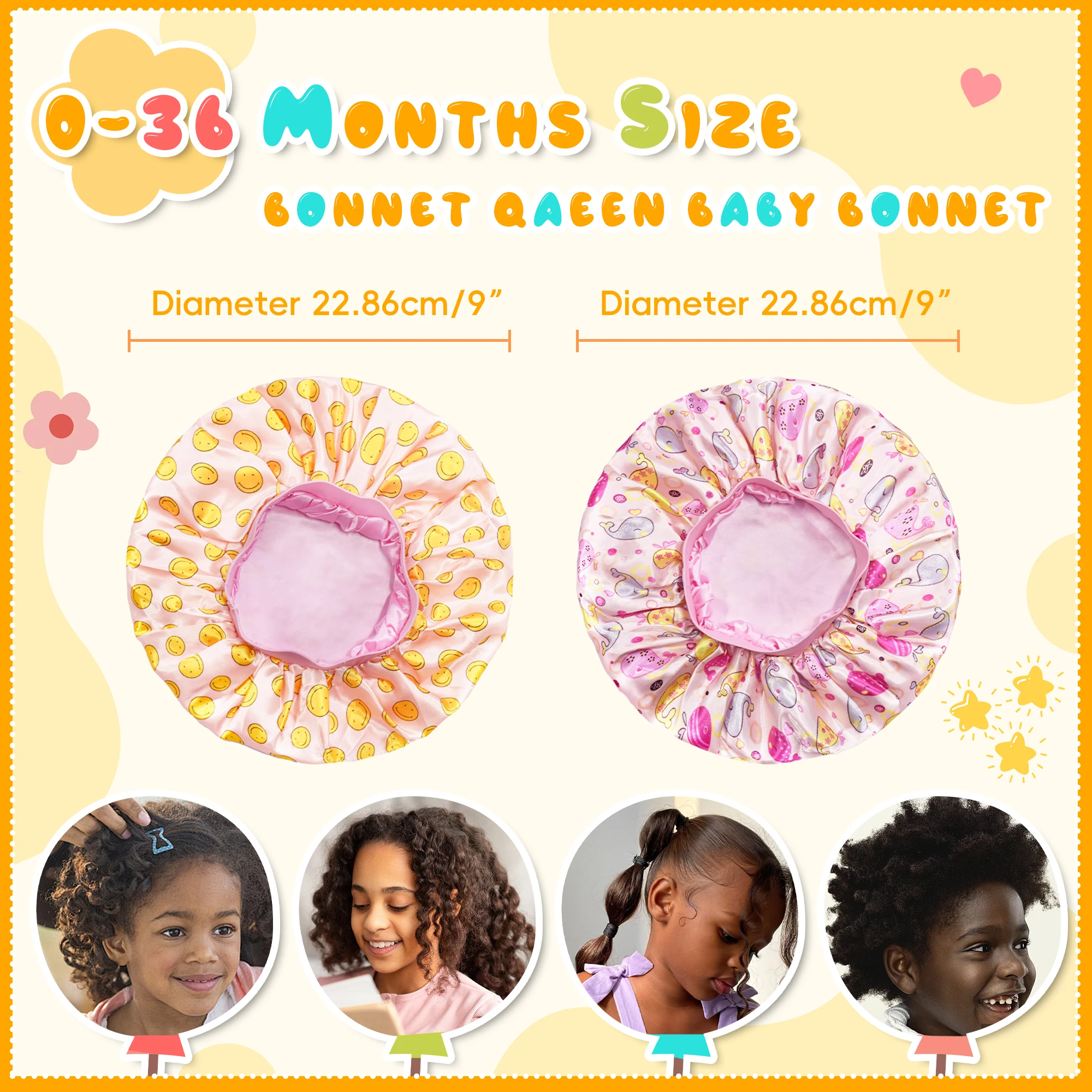 Elastic Queen Bonnet Set para crianças, 2pcs