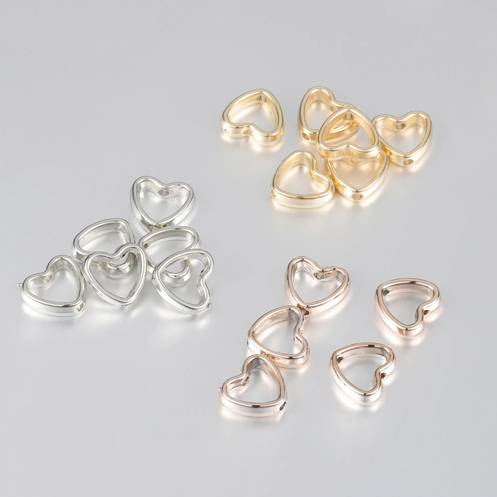 50pcs Heart Frame Wrapped Bead Double Stright Hole Spacers Loose Beads  for Jewelry Making DIY Findings