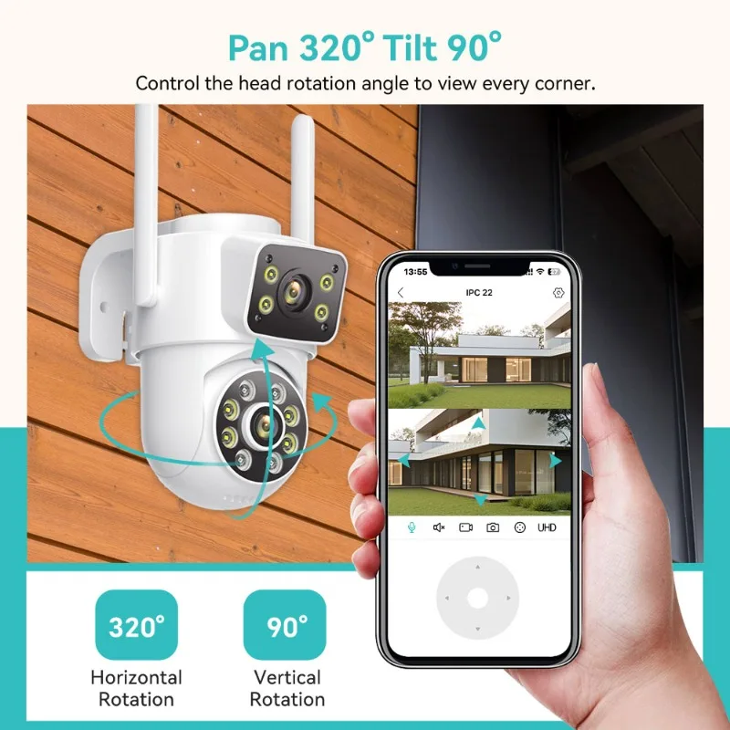 4K 8MP WiFi PTZ Camera Dual Screen Outdoor Auto Tracking Human Detection 4MP CCTV Surveillance Camera Security Protection iCSee