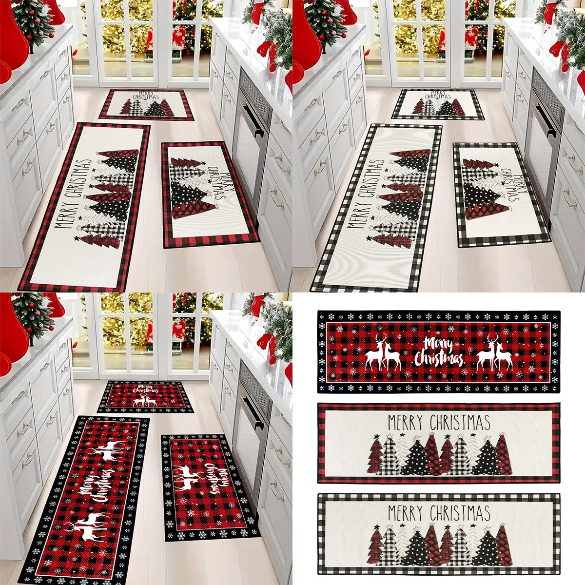 60/80/120CM Christmas Elk Doormat Xmas Tree Kitchen Rug Home Decor Navidad Natal Christmas Decorations For Home 2024