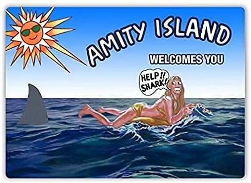Metal Sign Amity Island Shark Plaque Funny Home Coffee or Pub Decor 8x12 Inches sign