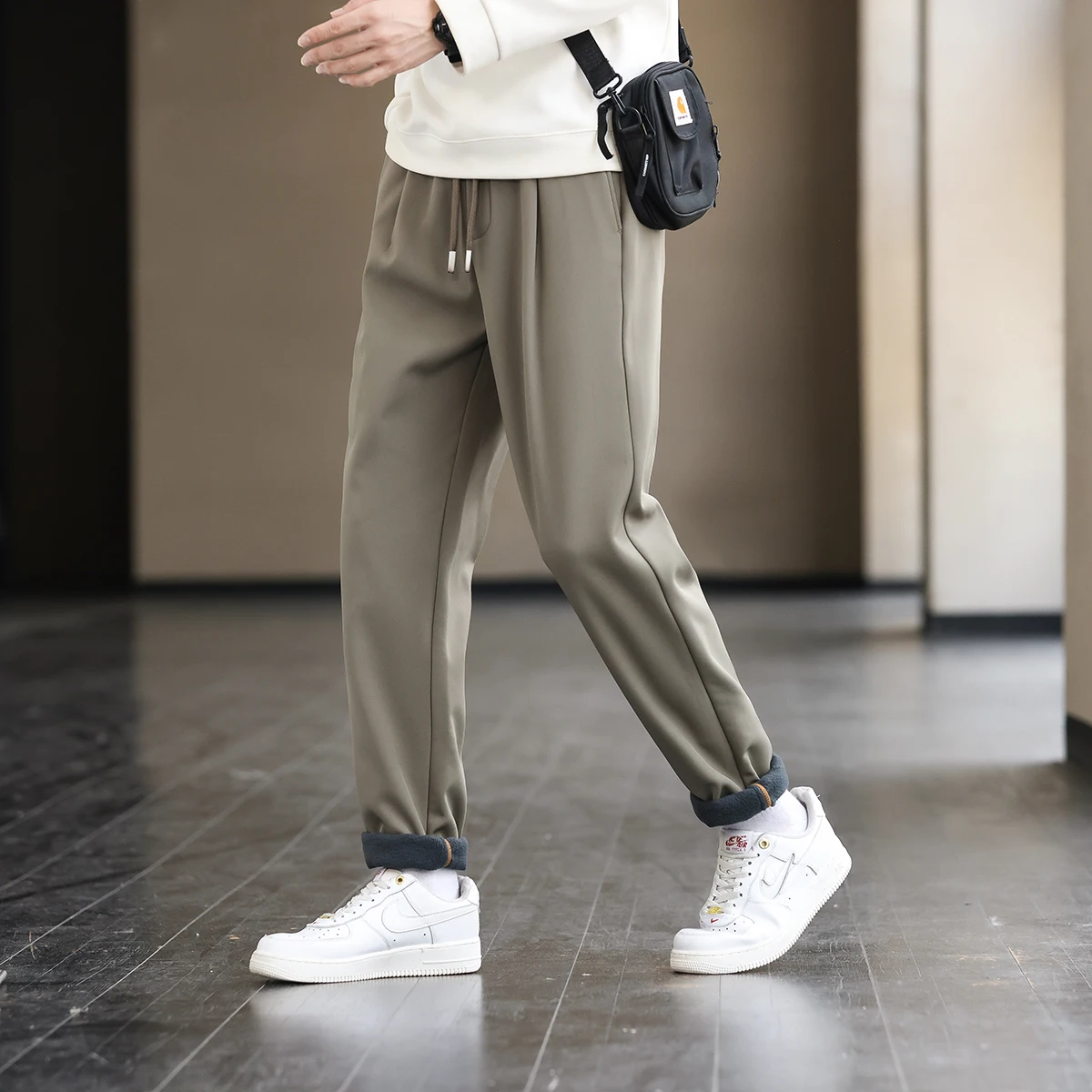 

Effortless Men Warm Soft Straight-leg Pants Anti-pilling Anti-static Antibacterial Elastic Fabric Trousers Thermal Cosy Attire