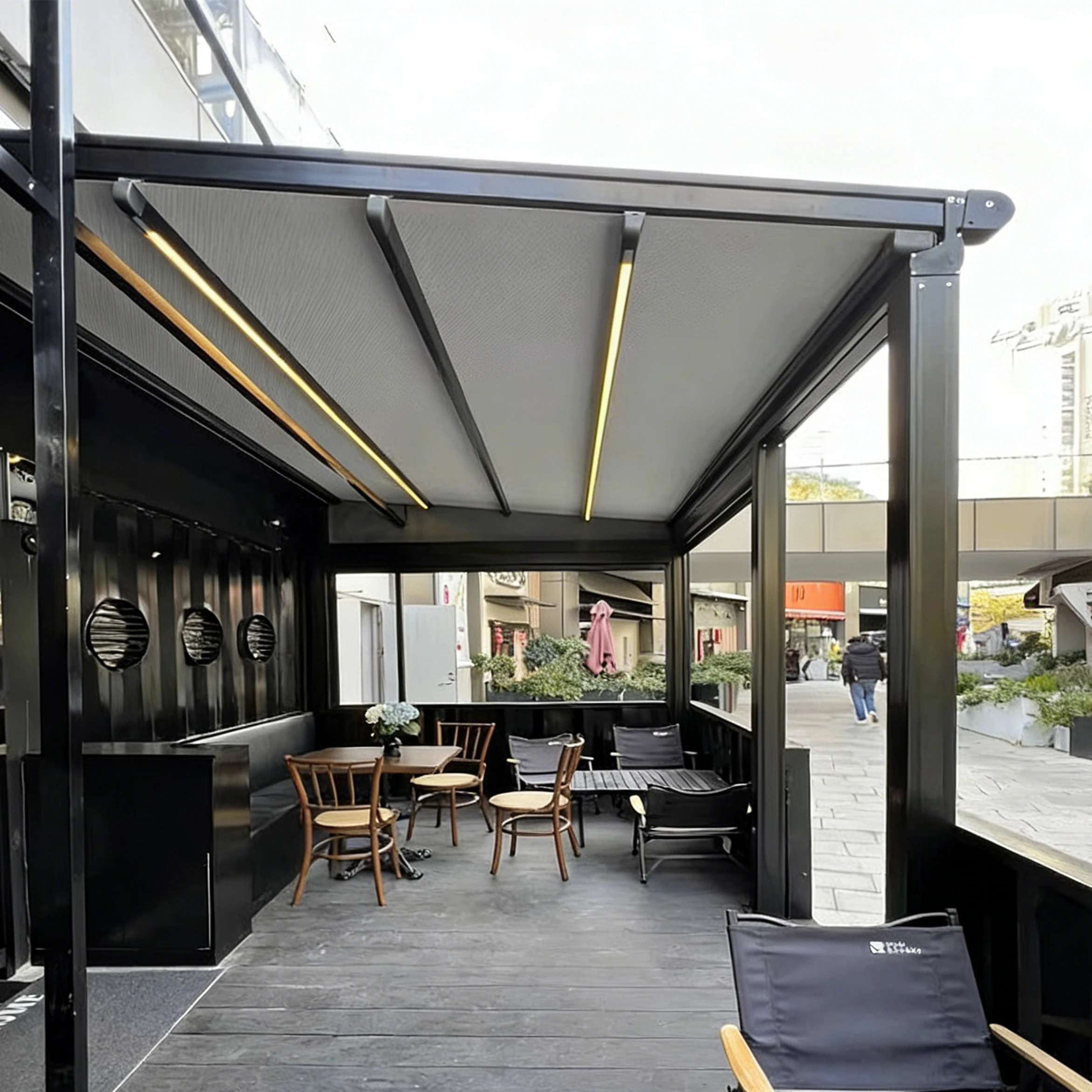 Modern Aluminium Motorized Retractable Pergola Remote Control Side Curtains CE Certified Waterproof Sunshade Shelter Backyard