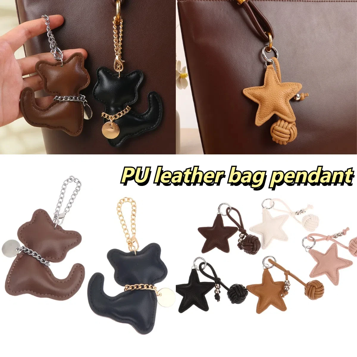 PU Leather Cat Keychain Cute Animal Keyring Women Bag Charm Handbag Hanging Pendant Decoration Girl Gifts
