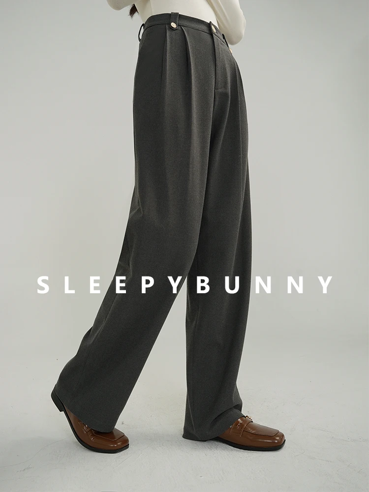 

Elegant High Waist Wide Leg Pants Women Autumn Winter Loose Straight Trousers Tailored Suit Pants Draping Design Office Style