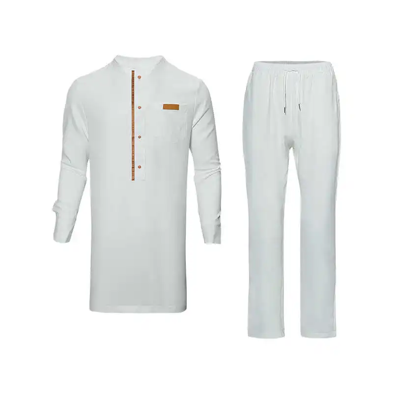 

Мужской повседневный костюм rican в этническом стиле, длинные брюки Sve irt и брюки для отдыха, модная молодежная хлопковая смесь ткани, четыре сезона