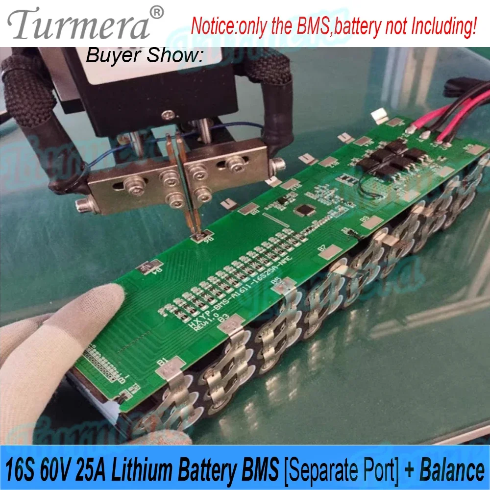16S 60V 25A Lithium Battery BMS Separate Port with Balance Weld Board for 18650 21700 Diy E-scooter E-bike Batteries Use Turmera view 6
