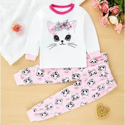 Bebê meninos e meninas dos desenhos animados manga longa t-shirt top e calças conjunto, pijama infantil, criança dormindo roupas, outono loungewear, bonito, novo