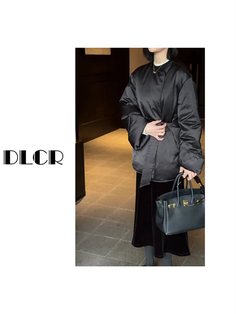 

New Chinese Sle Modified Bla Belted Women's Jaet Winter Retro Cotton Coat Unique Super Beautiful Trendy Cotton Clothing