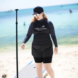 Women 5 Pieces Plus Size Rash Guard Swimwear Sun Protection Surfing Bathing Suits Long Sleeve Swimsuits Tracksuit Sunsuit