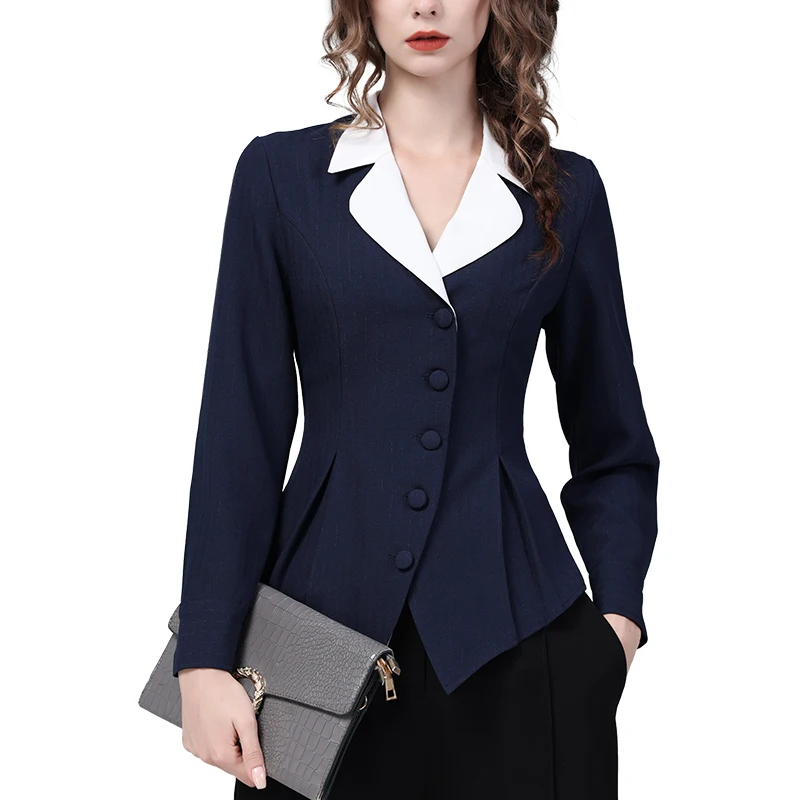 Fashion Lapel Collar Women\' Long Sleeve Shirt Elegant Slim Cinched Waist Tops 2024 Spring Summer Color-blocking Office Blouses