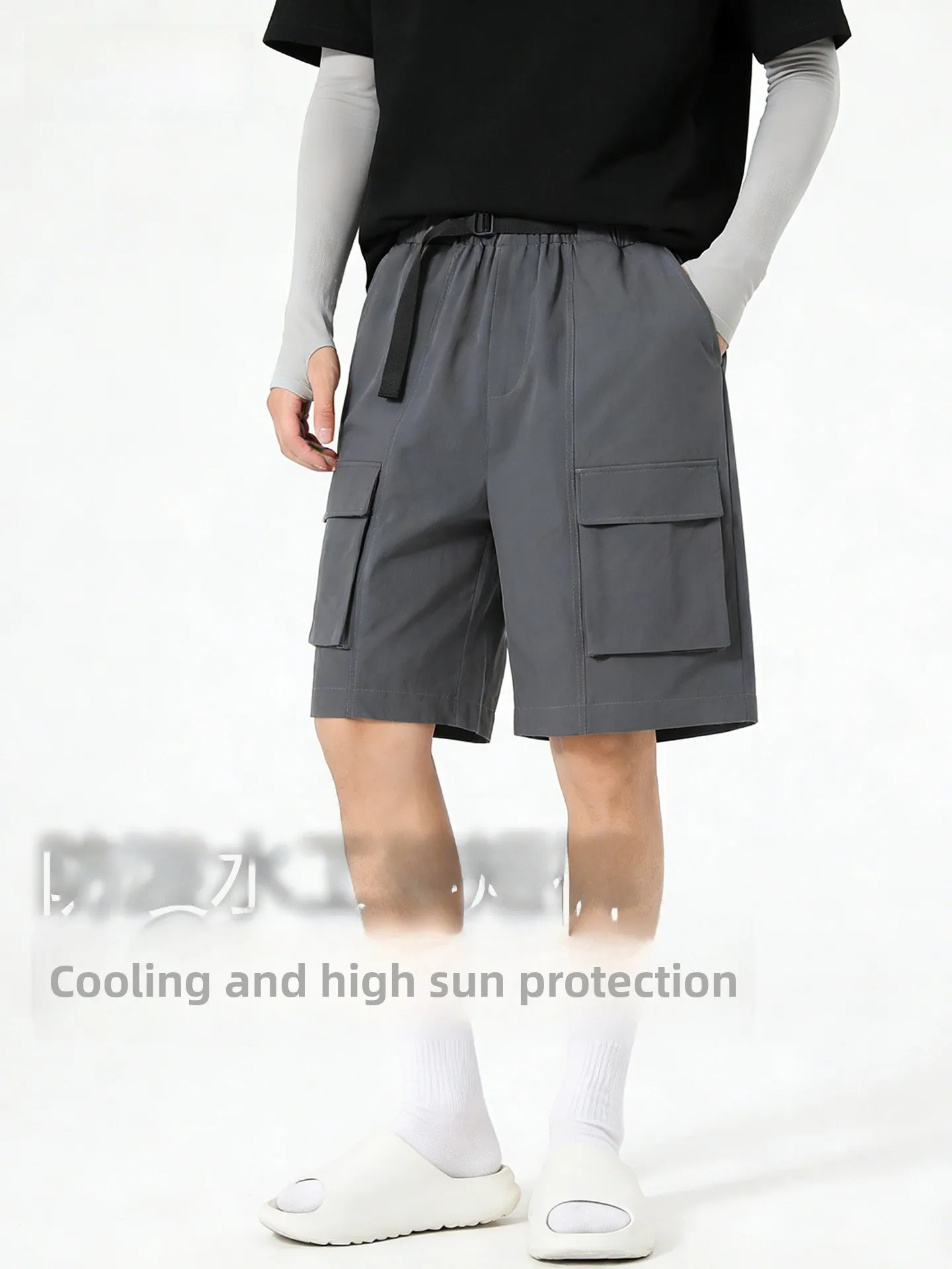 

Bal Men's Fitn Sports Workwear orts Outdoor Running Summer New Straight Leg Five-Quarter Length Elastic Waisand