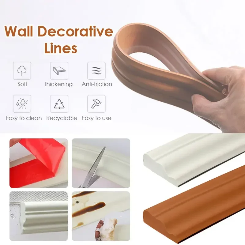 5M Self-Adhesive Border Line Wall Sticker - Soft Thick Anti-Collision Skirting for TV Background Decor, Ceiling and Wall Trim - Image 3